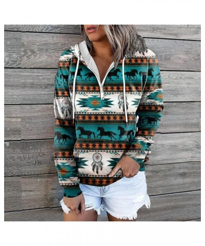 Women's 1/4 Zip Up Aztec Hoodie Western Ethnic Print Casual Long Sleeve Pullover Hooded Sweatshirt Pocket Plus Size 01-green ...