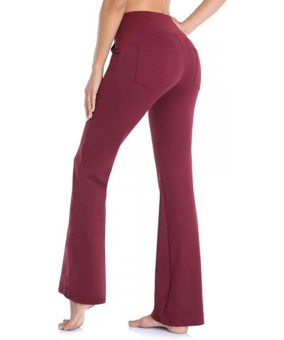 Flare Leggings for Women Tummy Control Crossover Yoga Pants High Waisted Wide Leg Bootcut Leggings with Pockets A2-red $4.12 ...