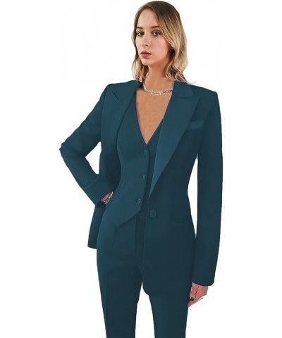 Women's Suiting Business Casual Clothes for Women Tuxedo Suit Office Satin Pant Suits for Women's 3 Piece Suit Teal $31.16 Suits