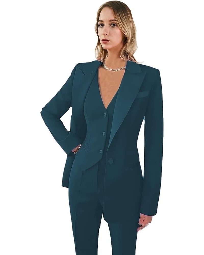 Women's Suiting Business Casual Clothes for Women Tuxedo Suit Office Satin Pant Suits for Women's 3 Piece Suit Teal $31.16 Suits