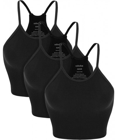 Women's Crop 3-Pack Washed Seamless Rib-Knit Camisole Crop Tank Tops Black-3 Pack (Crop) $13.59 Tanks