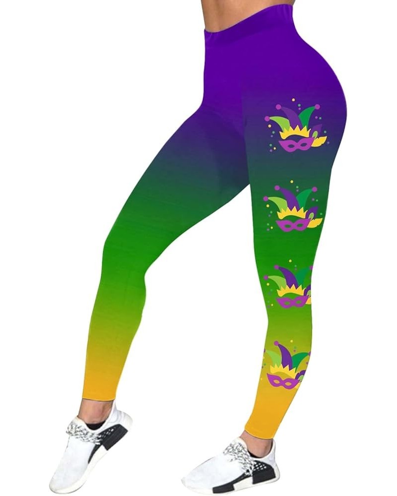 Mardi Gras Leggings for Women Plus Size High Waisted Buttery Soft Tummy Control Printed Yoga Pants for Workout Running Dark B...