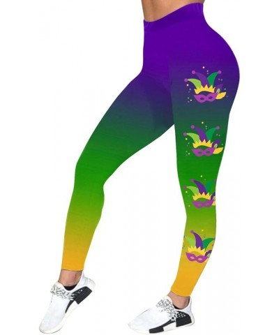 Mardi Gras Leggings for Women Plus Size High Waisted Buttery Soft Tummy Control Printed Yoga Pants for Workout Running Dark B...