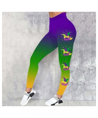 Mardi Gras Leggings for Women Plus Size High Waisted Buttery Soft Tummy Control Printed Yoga Pants for Workout Running Dark B...