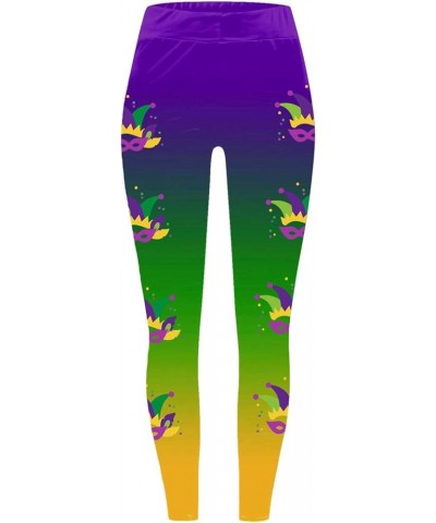 Mardi Gras Leggings for Women Plus Size High Waisted Buttery Soft Tummy Control Printed Yoga Pants for Workout Running Dark B...