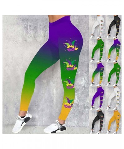 Mardi Gras Leggings for Women Plus Size High Waisted Buttery Soft Tummy Control Printed Yoga Pants for Workout Running Dark B...