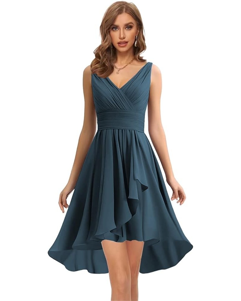 Women's Bridesmaid Dresses Short for Wedding Double V Neck Homecoming Dress Chiffon Formal Party Gowns Peacock $28.55 Dresses