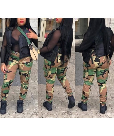 Women's Camo Cargo Pants High Waist Slim Fit Trousers Camouflage Active Jogger Pocket Sweatpants with Belt Armygreen $15.50 A...