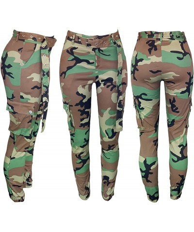 Women's Camo Cargo Pants High Waist Slim Fit Trousers Camouflage Active Jogger Pocket Sweatpants with Belt Armygreen $15.50 A...