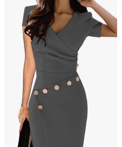 Women's Deep V Neck Casual Work Bodycon Cocktail Party Pencil Midi Dress A2 Dark Gray(short Sleeve) $32.99 Dresses