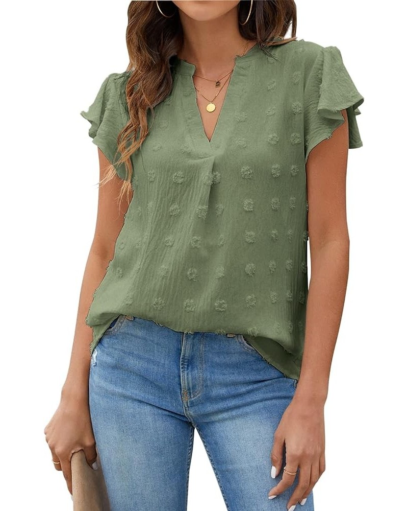 Womens White Blouse V Neck Ruffle Sleeve Flowy Shirts Dressy Casual Cute Summer Tops Green $15.18 Blouses