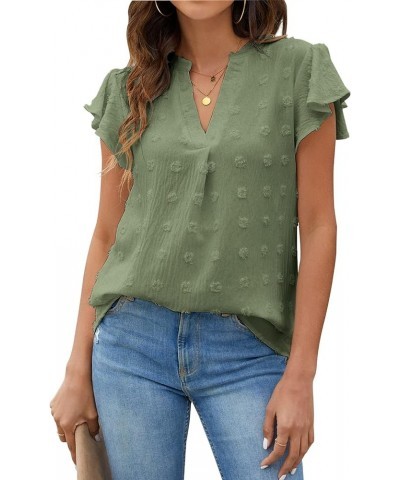 Womens White Blouse V Neck Ruffle Sleeve Flowy Shirts Dressy Casual Cute Summer Tops Green $15.18 Blouses