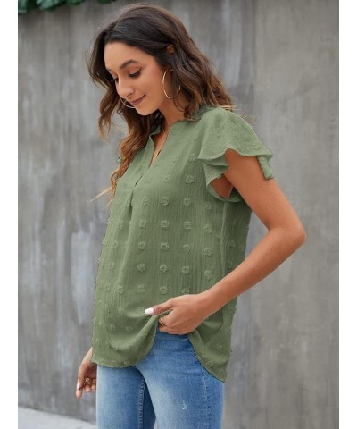 Womens White Blouse V Neck Ruffle Sleeve Flowy Shirts Dressy Casual Cute Summer Tops Green $15.18 Blouses