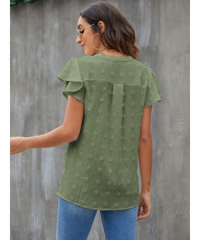 Womens White Blouse V Neck Ruffle Sleeve Flowy Shirts Dressy Casual Cute Summer Tops Green $15.18 Blouses