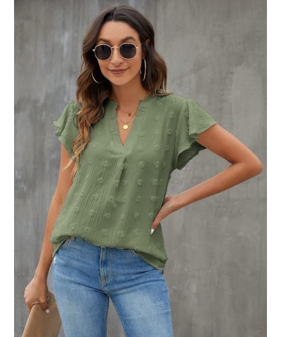 Womens White Blouse V Neck Ruffle Sleeve Flowy Shirts Dressy Casual Cute Summer Tops Green $15.18 Blouses