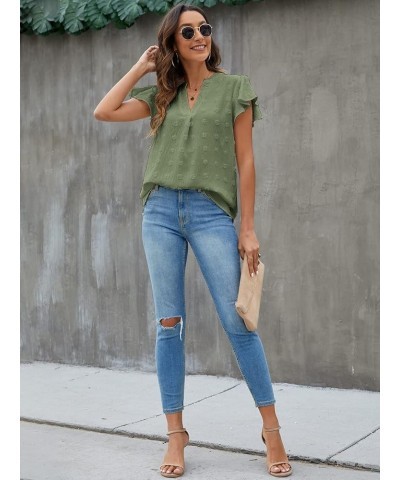 Womens White Blouse V Neck Ruffle Sleeve Flowy Shirts Dressy Casual Cute Summer Tops Green $15.18 Blouses