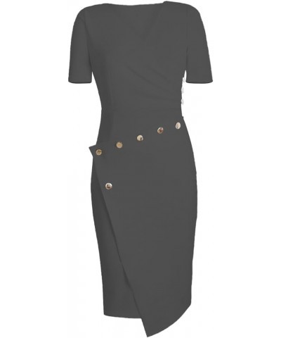 Women's Deep V Neck Casual Work Bodycon Cocktail Party Pencil Midi Dress A2 Dark Gray(short Sleeve) $32.99 Dresses