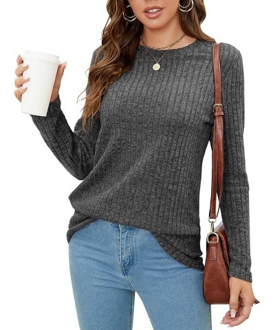 Women's Tunic Sweaters Lightweight Fall Casual Long Sleeve Crewneck Pullover Tops Dark Gray $12.99 Sweaters