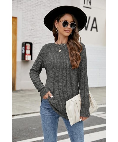 Women's Tunic Sweaters Lightweight Fall Casual Long Sleeve Crewneck Pullover Tops Dark Gray $12.99 Sweaters