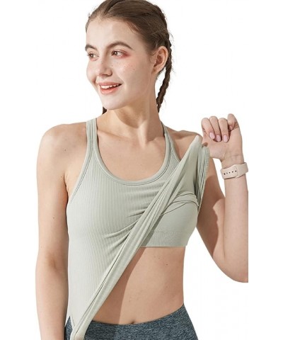 Yoga Racerback Tank Top for Women with Built in Bra,Women's Padded Sports Bra Fitness Workout Running Shirts Grayish Green $1...