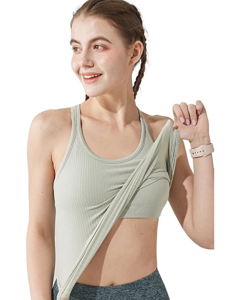 Yoga Racerback Tank Top for Women with Built in Bra,Women's Padded Sports Bra Fitness Workout Running Shirts Grayish Green $1...