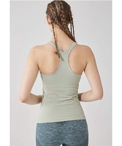 Yoga Racerback Tank Top for Women with Built in Bra,Women's Padded Sports Bra Fitness Workout Running Shirts Grayish Green $1...