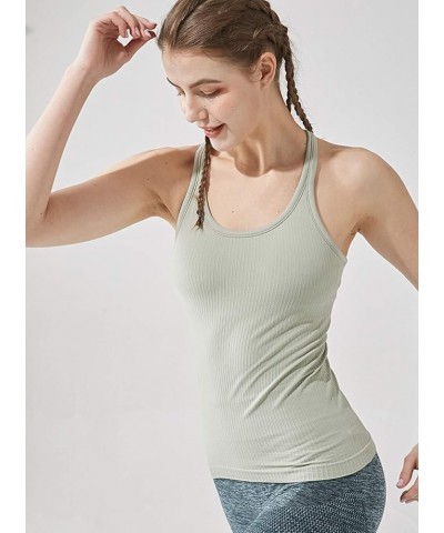 Yoga Racerback Tank Top for Women with Built in Bra,Women's Padded Sports Bra Fitness Workout Running Shirts Grayish Green $1...