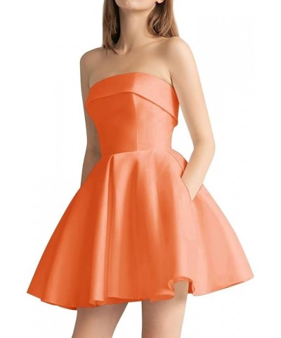 Women's Strapless Satin Short Prom Dresses with Pocket A Line Glitter Homecoming Dress Short Evening Party Ball Gown Orange $...