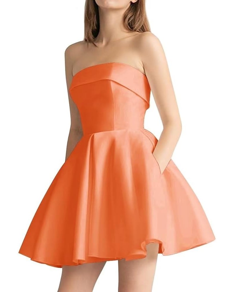 Women's Strapless Satin Short Prom Dresses with Pocket A Line Glitter Homecoming Dress Short Evening Party Ball Gown Orange $...