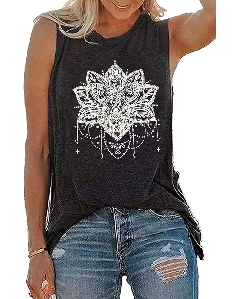 Lotus Flower Tank Top Women Meditation Yoga Shirts Casual Workout Muscle Tank Top Summer Sleeveless Graphic Tees Vest Gray 2 ...