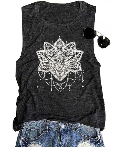 Lotus Flower Tank Top Women Meditation Yoga Shirts Casual Workout Muscle Tank Top Summer Sleeveless Graphic Tees Vest Gray 2 ...