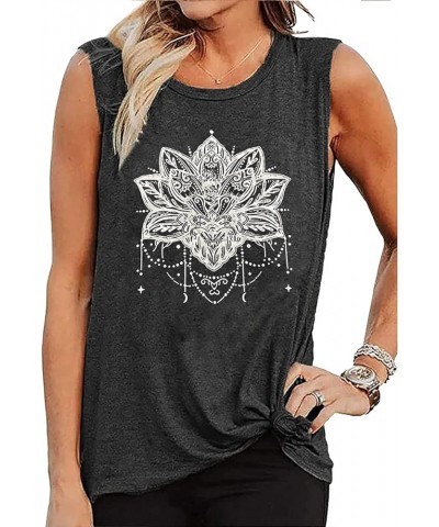 Lotus Flower Tank Top Women Meditation Yoga Shirts Casual Workout Muscle Tank Top Summer Sleeveless Graphic Tees Vest Gray 2 ...