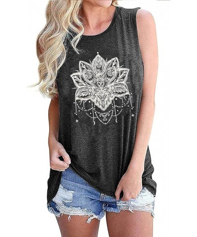 Lotus Flower Tank Top Women Meditation Yoga Shirts Casual Workout Muscle Tank Top Summer Sleeveless Graphic Tees Vest Gray 2 ...