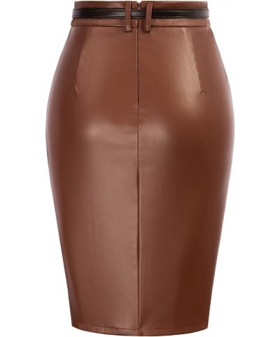 Pencil Skirt for Women 1950s Vintage Skirt with Belt High Waisted Pencil Skirts for Work Brown-leather $28.90 Skirts