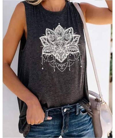 Lotus Flower Tank Top Women Meditation Yoga Shirts Casual Workout Muscle Tank Top Summer Sleeveless Graphic Tees Vest Gray 2 ...