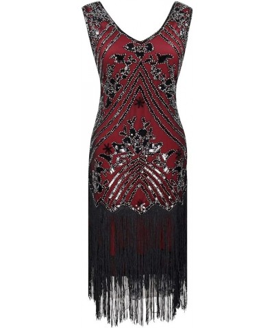 20's Vintage Peacock Sequin Flapper Dress w/ 20s Gatsby Accessories set Style03-wine $15.96 Dresses