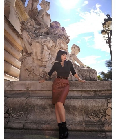 Pencil Skirt for Women 1950s Vintage Skirt with Belt High Waisted Pencil Skirts for Work Brown-leather $28.90 Skirts