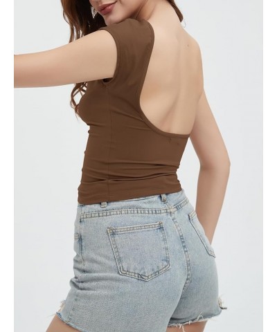 Womens Sexy Backless Crop Top Low Open Back Short Sleeve Slim Fit Summer Y2k Going Out T-Shirts 2024 Coffee $9.71 T-Shirts