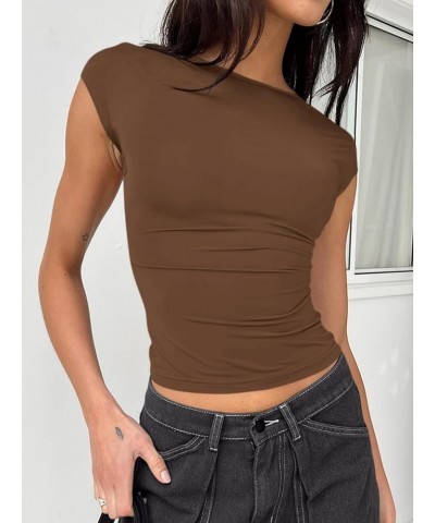 Womens Sexy Backless Crop Top Low Open Back Short Sleeve Slim Fit Summer Y2k Going Out T-Shirts 2024 Coffee $9.71 T-Shirts