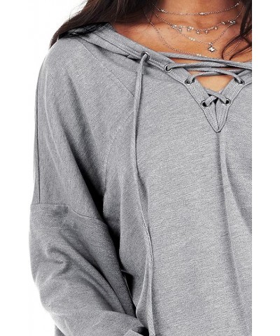 Women Lace Up Long Sleeve V Neck Casual Shirt Hoodie Tops Hooded Sweatshirt T-grey $11.44 Hoodies & Sweatshirts