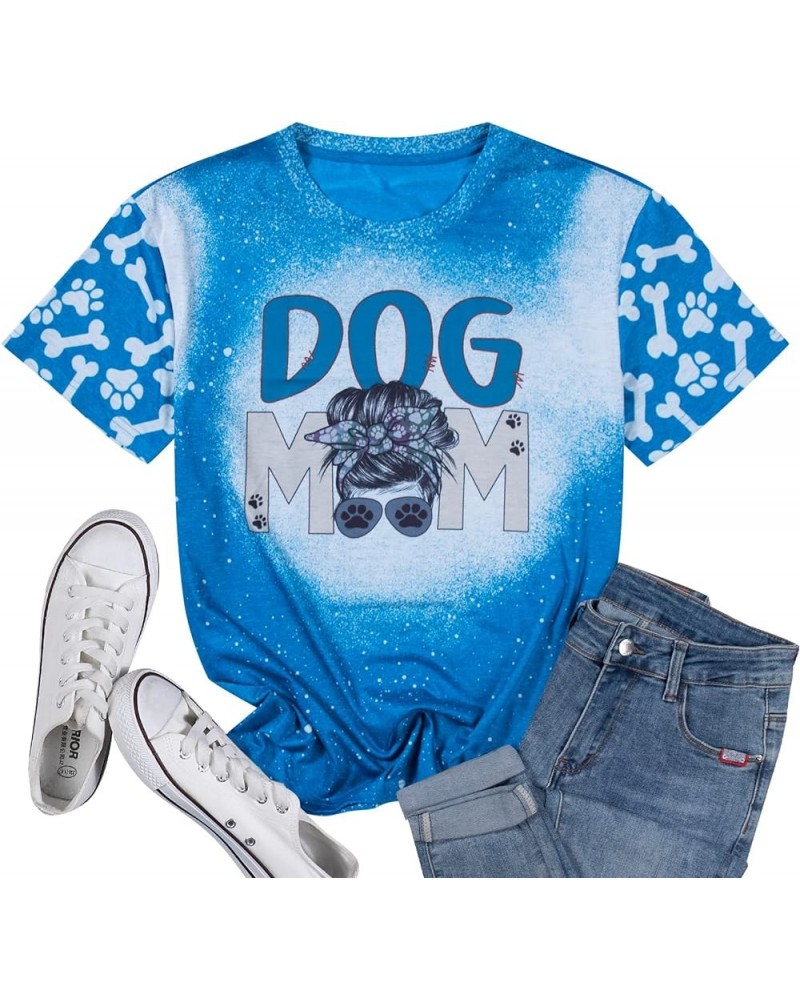 Rockin' The Dog Mom Aunt Life Tshirt Women's Cute Dog Lovers Shirts Short Sleeve Dog Mama T-Shirt Tees Tops Steel Blue $13.10...