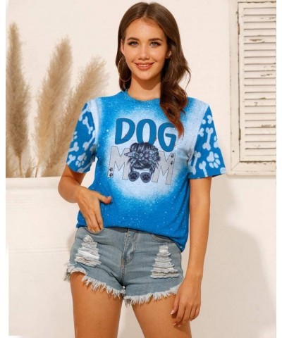 Rockin' The Dog Mom Aunt Life Tshirt Women's Cute Dog Lovers Shirts Short Sleeve Dog Mama T-Shirt Tees Tops Steel Blue $13.10...