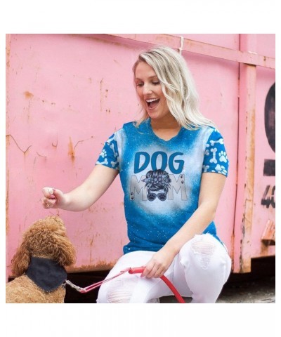 Rockin' The Dog Mom Aunt Life Tshirt Women's Cute Dog Lovers Shirts Short Sleeve Dog Mama T-Shirt Tees Tops Steel Blue $13.10...