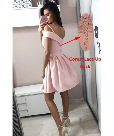 Women's Cold Shoulder Satin Homecoming Dresses for Teens Short V-Neck Formal Gowns with Pockets Sky Blue $22.00 Dresses