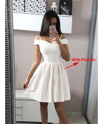 Women's Cold Shoulder Satin Homecoming Dresses for Teens Short V-Neck Formal Gowns with Pockets Sky Blue $22.00 Dresses