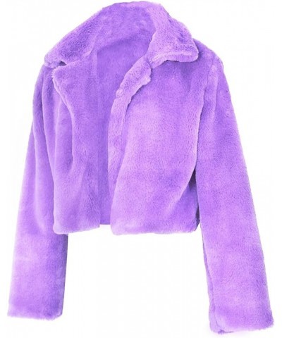 Ladies Fur Coats Fur Coat - A Stylish Winter Essential Faux Fur Cardigan Short Jacket Women's Plush Jacket Violet $26.39 Coats