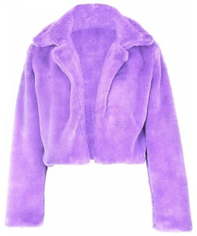 Ladies Fur Coats Fur Coat - A Stylish Winter Essential Faux Fur Cardigan Short Jacket Women's Plush Jacket Violet $26.39 Coats