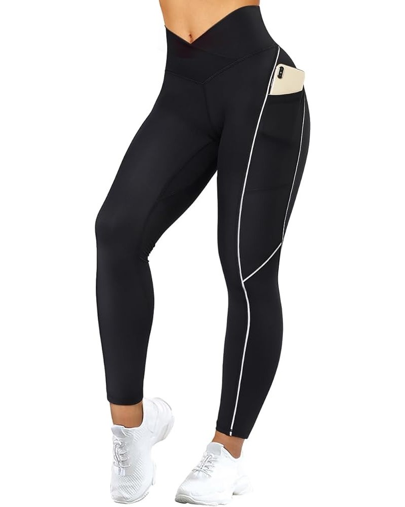 Women Reflective High Waisted Running Leggings with Pockets Yoga Pants 35 Black $14.06 Leggings