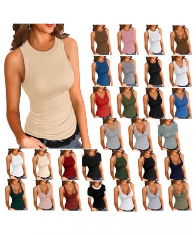 Women's Ribbed Racerback Tank Tops Sleeveless Casual Basic Cami Tops Workout Fittness Vest Bulit in Bra Undershirts 001-beige...