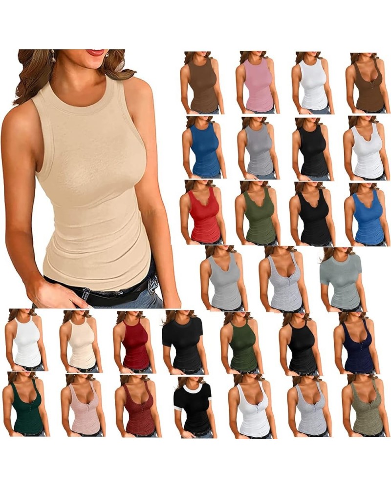 Women's Ribbed Racerback Tank Tops Sleeveless Casual Basic Cami Tops Workout Fittness Vest Bulit in Bra Undershirts 001-beige...